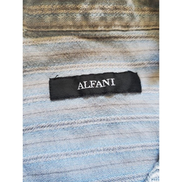 Alfani Mens Small Linen Blend Shirt Blue Embroidered Pinstriped Short Sl… - Picture 3 of 6
